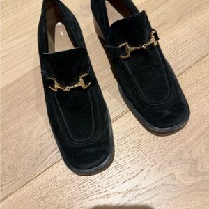Gucci Black Suede Women's Loafers with Gold Horsebit
